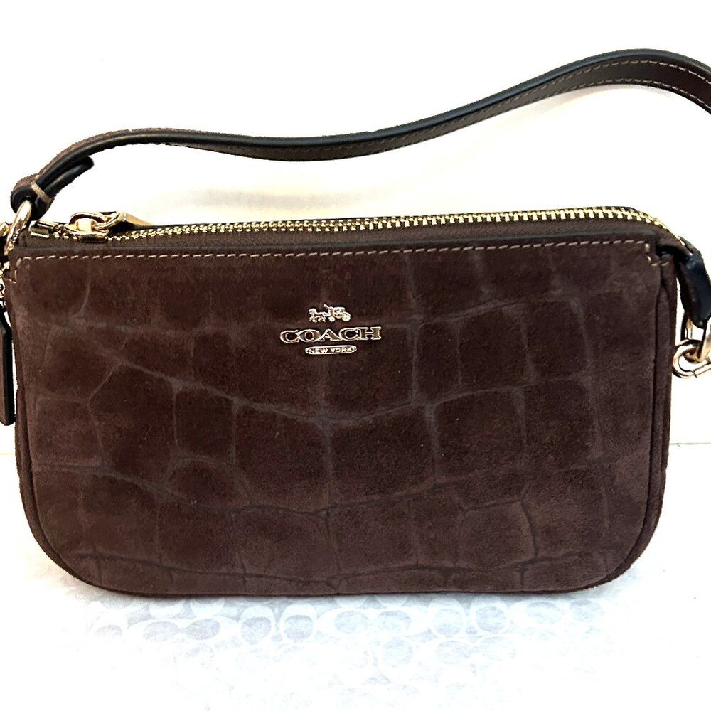 NWT COACH Nolita 19 Crocodile-Embossed Suede, CCF61 Gold/Maple